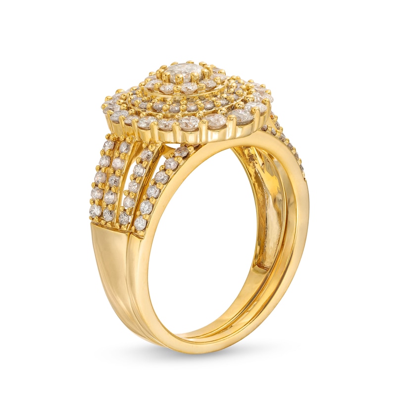 Main Image 3 of 1.45 CT. T.W. Diamond Triple Row Scallop Frame Bridal Set in 10K Gold