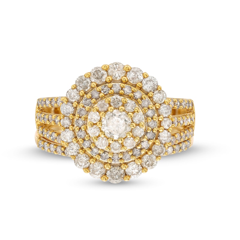 Main Image 4 of 1.45 CT. T.W. Diamond Triple Row Scallop Frame Bridal Set in 10K Gold