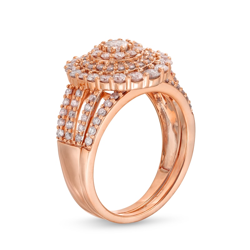 1.45 CT. T.W. Diamond Triple Row Scallop Frame Bridal Set in 10K Rose Gold
