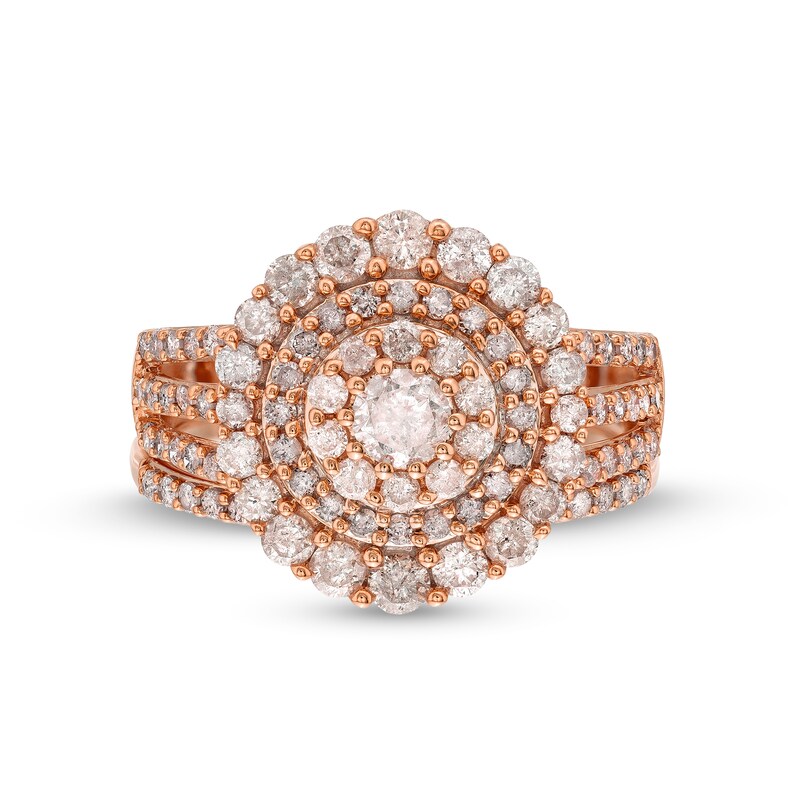 1.45 CT. T.W. Diamond Triple Row Scallop Frame Bridal Set in 10K Rose Gold