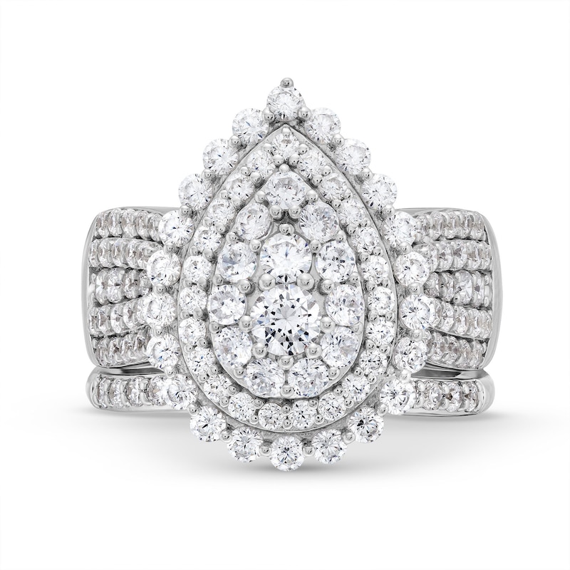 2.23 CT. T.W. Pear Multi-Diamond Scallop Teardrop Frame Bridal Set in 10K Gold
