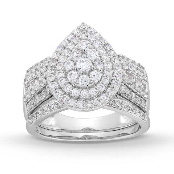 1.23 CT. T.W. Pear Multi-Diamond Teardrop Bow-Tie Bridal Set in 10K Gold