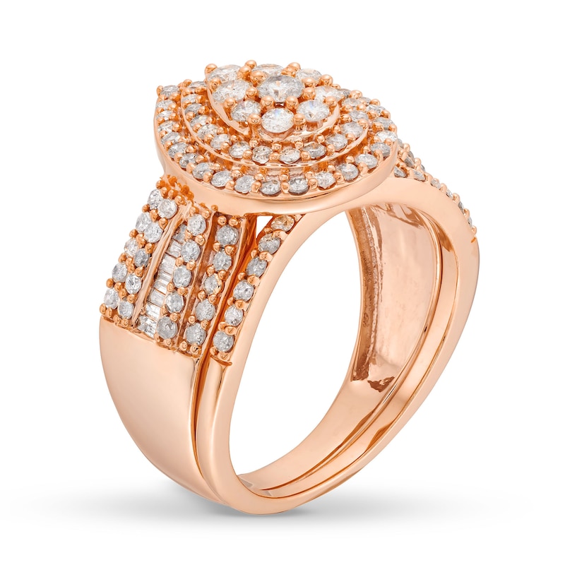 1.23 CT. T.W. Pear Multi-Diamond Teardrop Bow-Tie Bridal Set in 10K Rose Gold