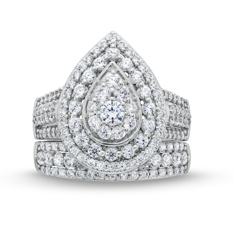 1.95 CT. T.W. Pear Multi-Diamond Teardrop Frame Multi-Row Bridal Set in 10K Gold