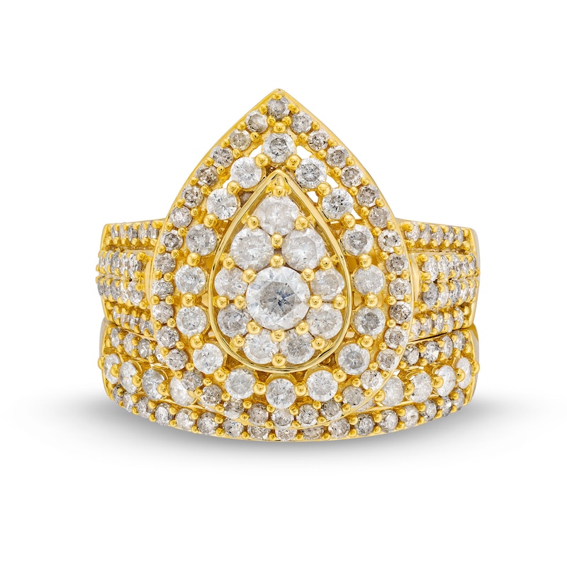 Main Image 4 of 1.95 CT. T.W. Pear Multi-Diamond Teardrop Frame Multi-Row Bridal Set in 10K Gold