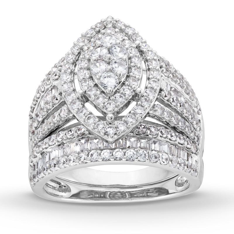 Main Image 1 of 1.69 CT. T.W. Marquise Multi-Diamond Vintage-Style Bridal Set in 10K White Gold