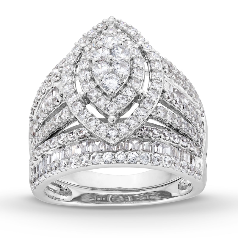 1.69 CT. T.W. Marquise Multi-Diamond Vintage-Style Bridal Set in 10K White Gold