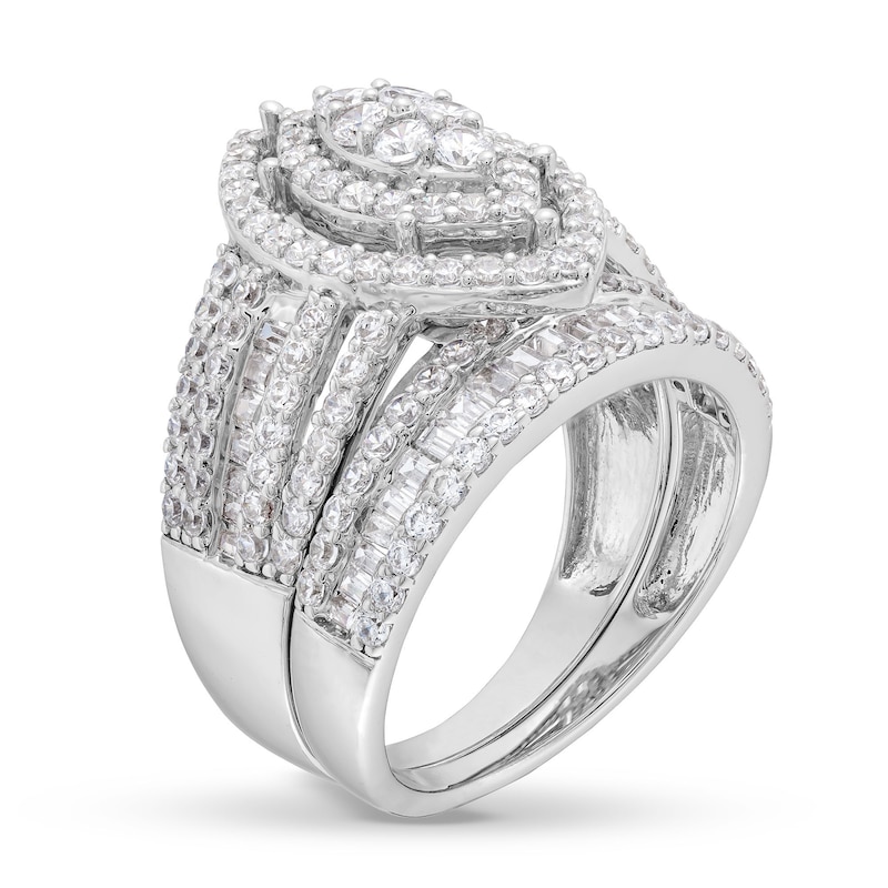 1.69 CT. T.W. Marquise Multi-Diamond Vintage-Style Bridal Set in 10K White Gold