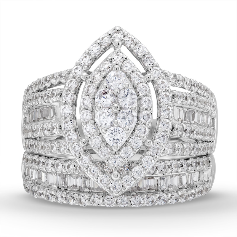 Main Image 4 of 1.69 CT. T.W. Marquise Multi-Diamond Vintage-Style Bridal Set in 10K White Gold