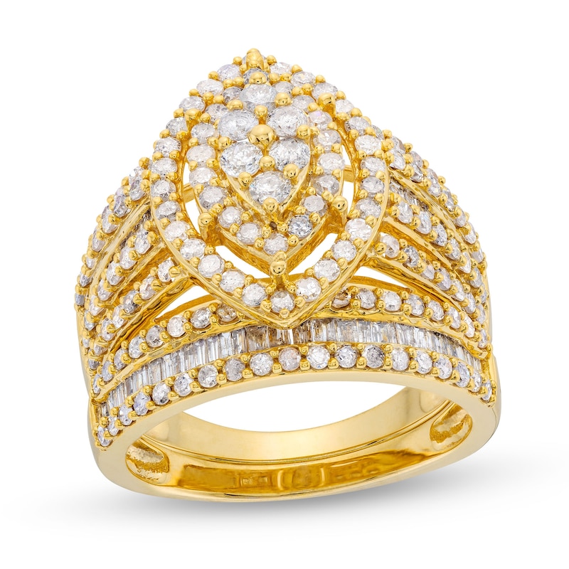 Main Image 1 of 1.69 CT. T.W. Marquise Multi-Diamond Vintage-Style Bridal Set in 10K Gold