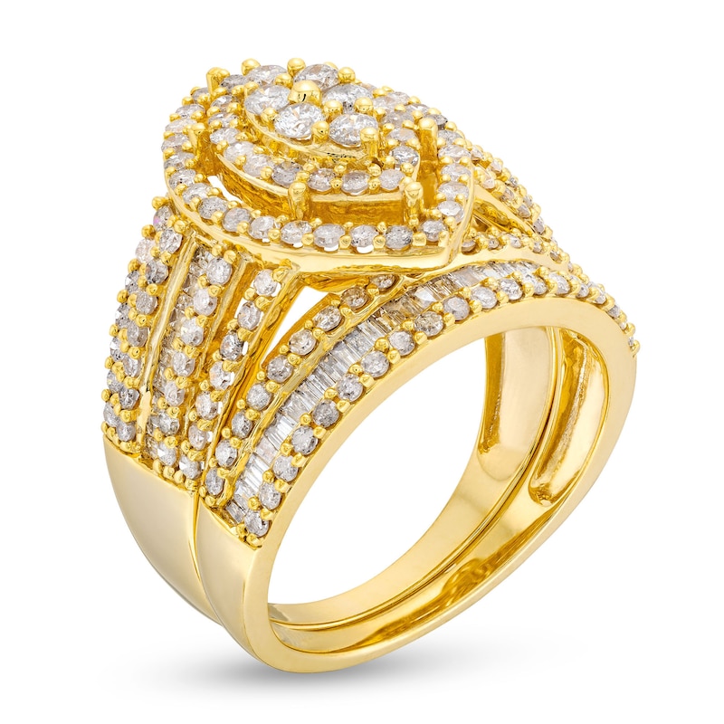 Main Image 3 of 1.69 CT. T.W. Marquise Multi-Diamond Vintage-Style Bridal Set in 10K Gold