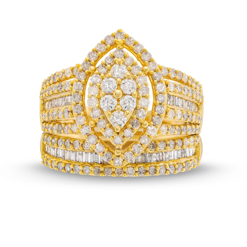 Main Image 4 of 1.69 CT. T.W. Marquise Multi-Diamond Vintage-Style Bridal Set in 10K Gold