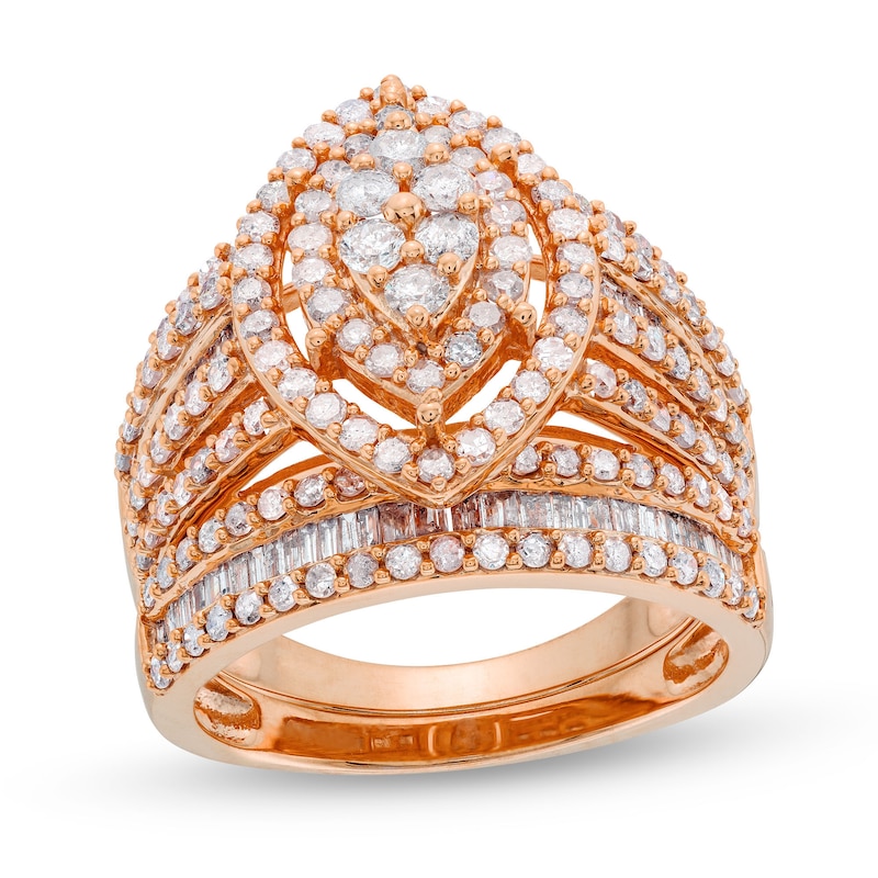 1.69 CT. T.W. Marquise Multi-Diamond Vintage-Style Bridal Set 10K Rose Gold