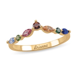 Gemstone or Diamond Engravable Chevron Tiara Ring (7 Stones and 1 Line)