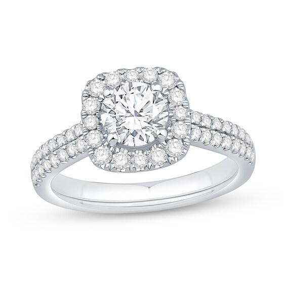1.58 CT. T.W. Diamond Cushion Frame Double Row Engagement Ring in 14K White Gold (I/I1)