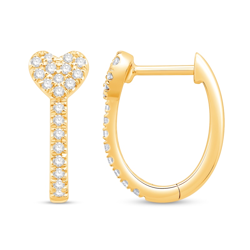 0.23 CT. T.W. Diamond Heart-Top Hoop Earrings in 10K Gold|Peoples Jewellers