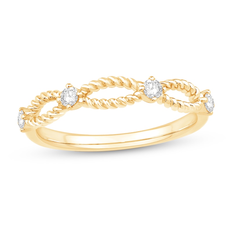 Main Image 1 of 0.145 CT. T.W. Diamond Station Rope Split Shank Ring in 10K Gold