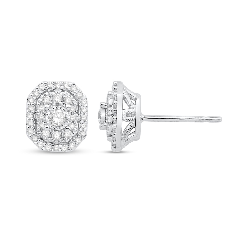 0.38 CT. T.W. Emerald Multi-Diamond Octagon Stud Earrings in 10K White Gold|Peoples Jewellers