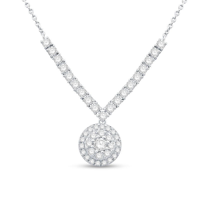 0.80 CT. T.W. Multi-Diamond Dangle Chevron Necklace in 10K White Gold