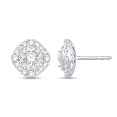 0.95 CT. T.W. Multi-Diamond Cushion Frame Stud Earrings in 10K White Gold