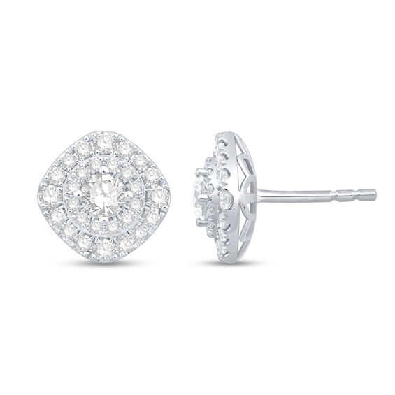 0.95 CT. T.W. Multi-Diamond Cushion Frame Stud Earrings in 10K White Gold