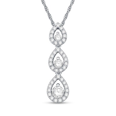 0.58 CT. T.W. Diamond Teardrop Three Stone Pendant in 10K White Gold
