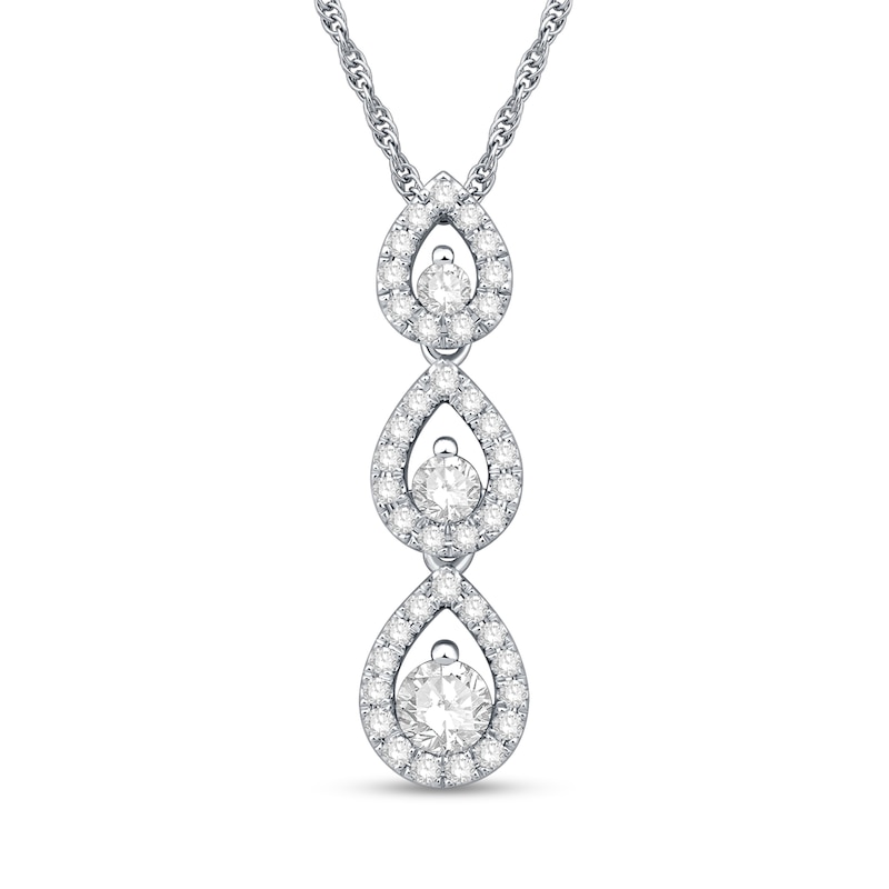 0.58 CT. T.W. Diamond Teardrop Three Stone Pendant in 10K White Gold