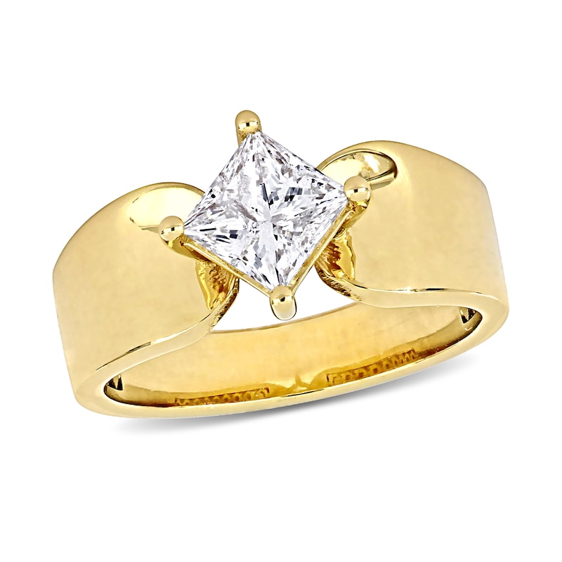 Main Image 1 of Eternally Bonded 1.00 CT. Princess-Cut Diamond Tilted Solitaire Engagement Ring in 14K Gold (H/SI2)