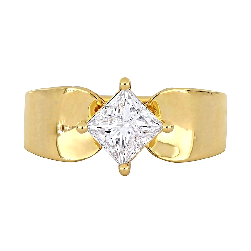 Main Image 4 of Eternally Bonded 1.00 CT. Princess-Cut Diamond Tilted Solitaire Engagement Ring in 14K Gold (H/SI2)