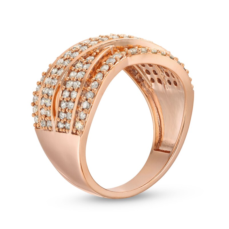 Main Image 3 of 0.95 CT. T.W. Diamond Edge Double Row Criss-Cross Band in 10K Rose Gold
