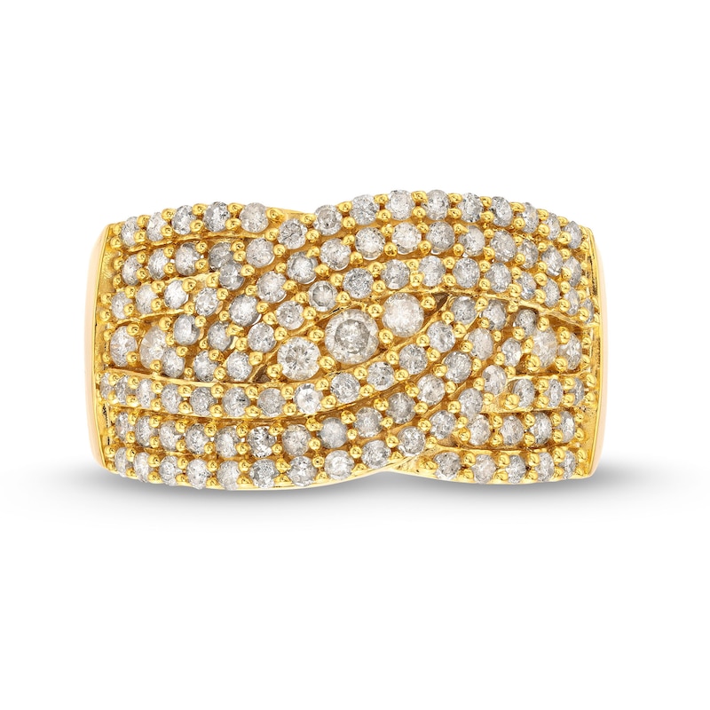 Main Image 4 of 0.95 CT. T.W. Diamond Triple Row Overlay Band in 10K Gold