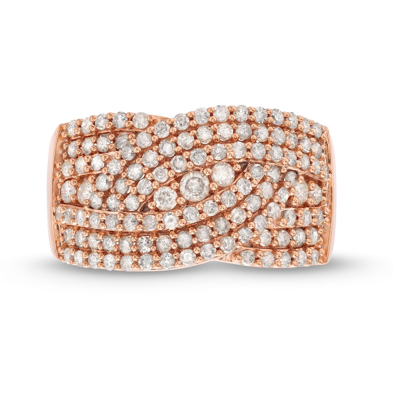 Main Image 4 of 0.95 CT. T.W. Diamond Triple Row Overlay Band in 10K Rose Gold