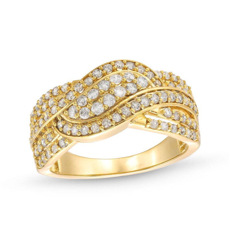 Main Image 1 of 0.69 CT. T.W. Diamond Double Row Wave Bypass Ring in 10K Gold