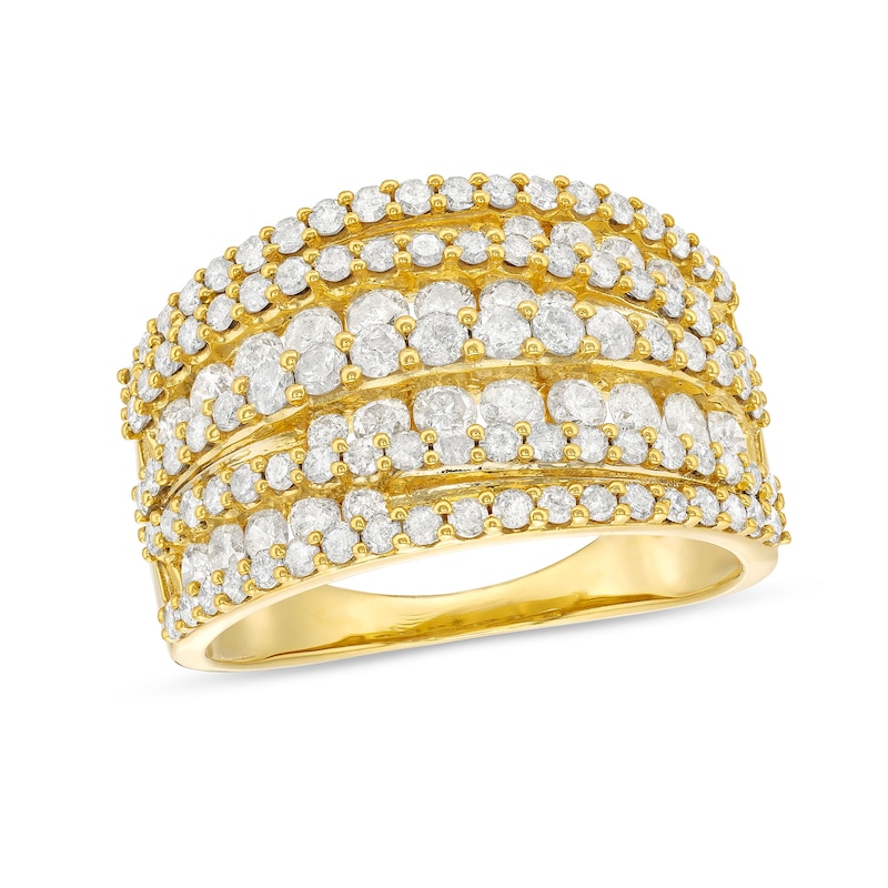 1.95 CT. T.W. Diamond Layered Overlay Multi-Row Band in 10K Gold