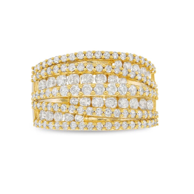 Main Image 4 of 1.95 CT. T.W. Diamond Layered Overlay Multi-Row Band in 10K Gold