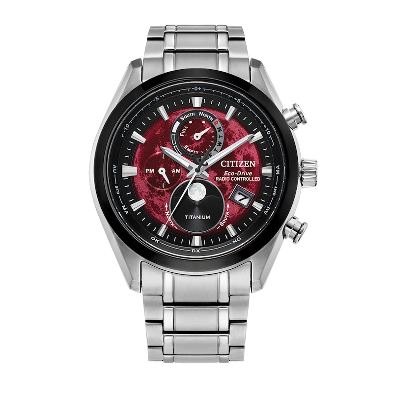 Men's Citizen Eco-Drive® Sport Luxury Super Titanium™ Radio Controlled Chrono Watch with Red Dial (Model: BY1018-55X)|Peoples Jewellers