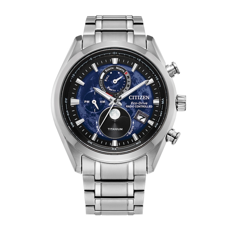 Men's Citizen Eco-Drive® Sport Luxury Super Titanium™ Radio Controlled Chrono Watch with Blue Dial (Model: BY1010-57L)|Peoples Jewellers