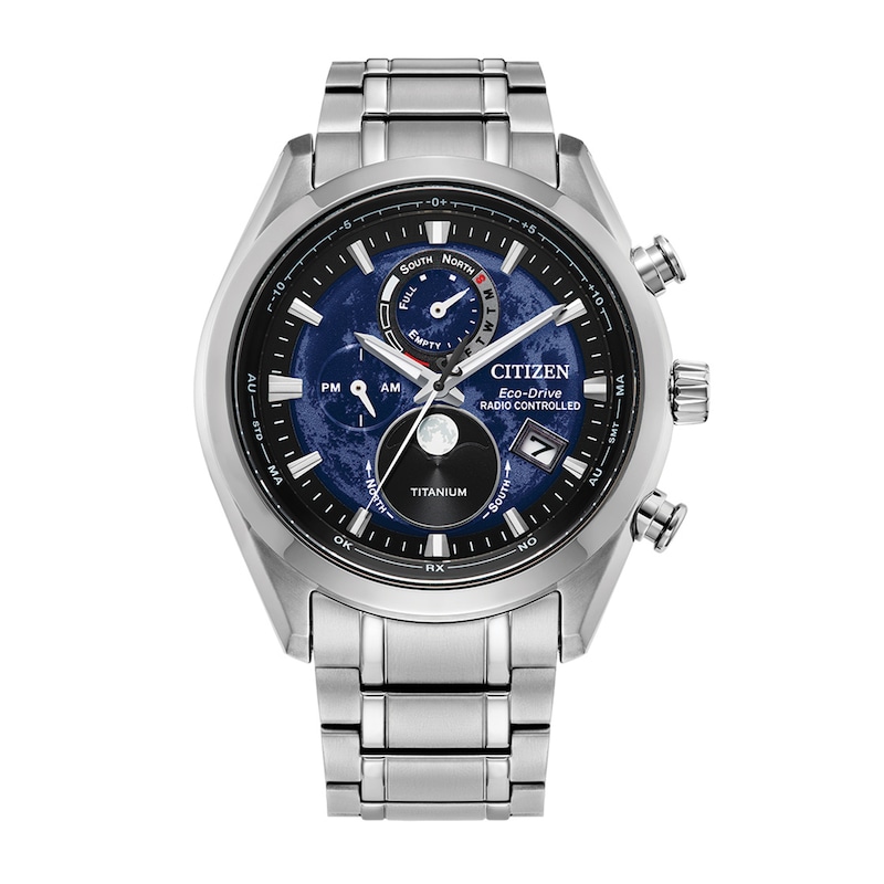 Main Image 1 of Men's Citizen Eco-Drive® Sport Luxury Super Titanium™ Radio Controlled Chrono Watch with Blue Dial (Model: BY1010-57L)
