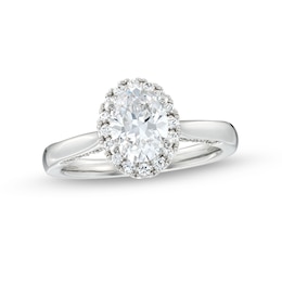 1.38 CT. T.W. Oval Certified Lab-Created Diamond Frame Engagement Ring in 14K White Gold (F/SI2)