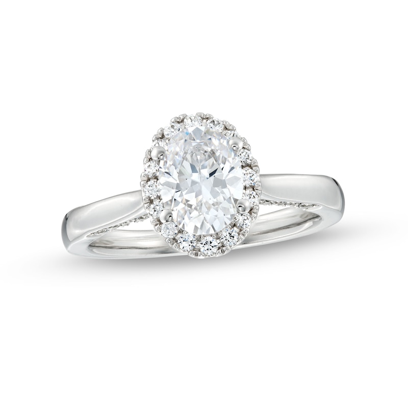 1.38 CT. T.W. Oval Certified Lab-Created Diamond Frame Engagement Ring in 14K White Gold (F/SI2)|Peoples Jewellers