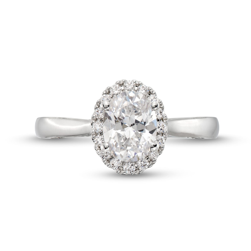 1.38 CT. T.W. Oval Certified Lab-Created Diamond Frame Engagement Ring in 14K White Gold (F/SI2)