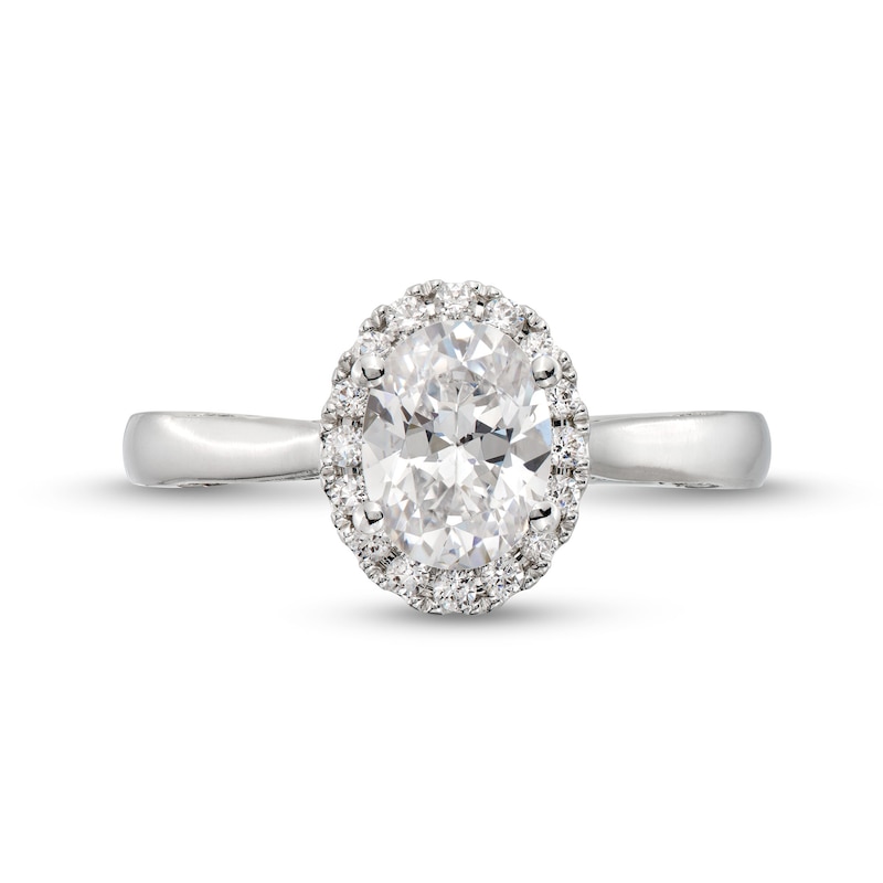 1.38 CT. T.W. Oval Certified Lab-Grown Diamond Frame Engagement Ring in 14K White Gold (F/SI2)