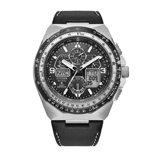 Men's Citizen Eco-Drive® Promaster Air Skyhawk A-T Chronograph Black Strap Watch with Black Dial (Model: JY8149-05E)