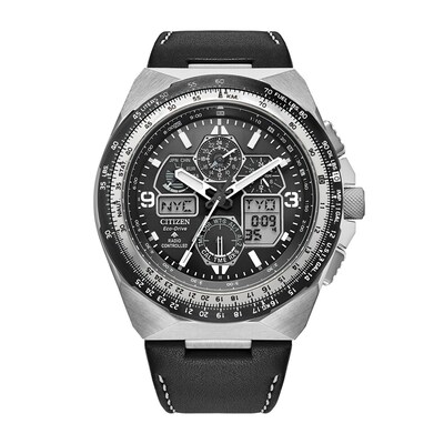 Men's Citizen Eco-Drive® Promaster Air Skyhawk A-T Chronograph Black Strap Watch with Black Dial (Model: JY8149-05E)