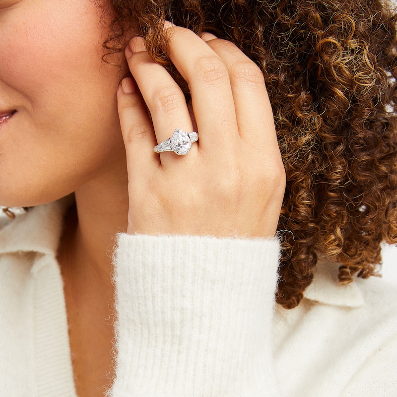Main Image 2 of 2.00 CT. T.W. Pear-Shaped Certified Lab-Grown Diamond Sideways Collar Engagement Ring in 14K White Gold (F/SI2)