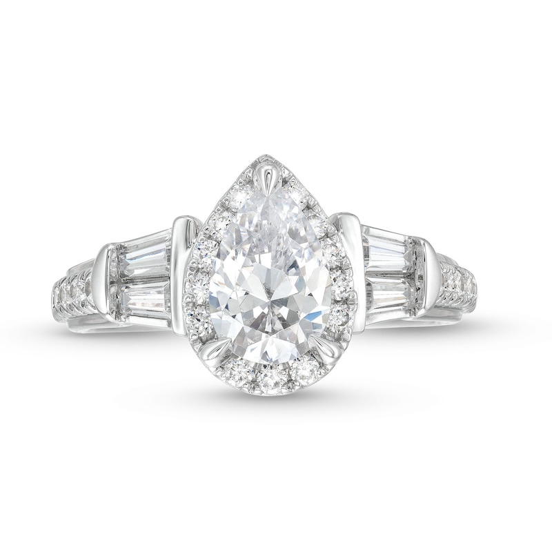 2.00 CT. T.W. Pear-Shaped Certified Lab-Created Diamond Sideways Collar Engagement Ring in 14K White Gold (F/SI2)