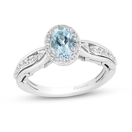 Collector's Edition Enchanted Disney Frozen 10th Anniversary Blue Topaz and Diamond Engagement Ring in 14K White Gold