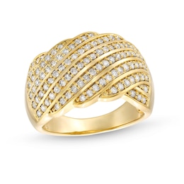 0.69 CT. T.W. Diamond Linear Multi-Row Rolling Wave Ring in 10K Gold