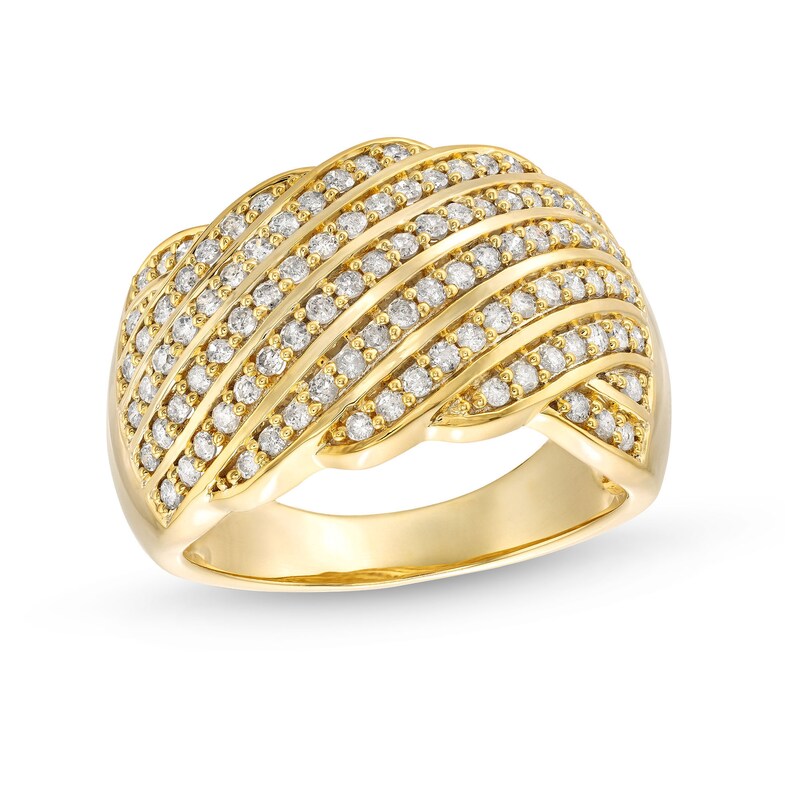 0.69 CT. T.W. Diamond Linear Multi-Row Rolling Wave Ring in 10K Gold
