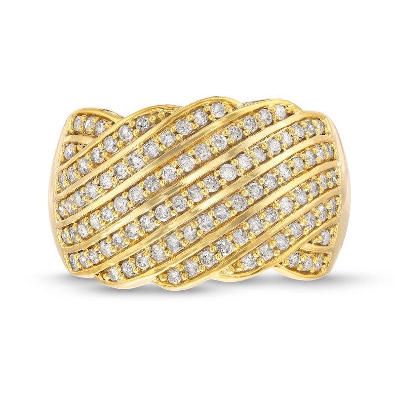 Main Image 4 of 0.69 CT. T.W. Diamond Linear Multi-Row Rolling Wave Ring in 10K Gold